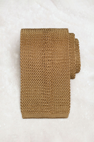 Krawat jedwabny dziergany (knit) - piaskowy (biscuit)