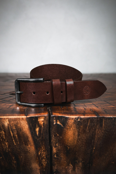 Jumbo - szeroki pasek skórzany do jeansów - ciemny brąz