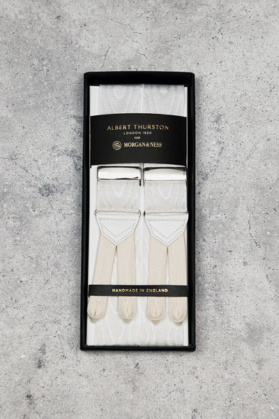 Agent's Choice - białe szelki jedwabne z mory na guziki Albert Thurston I