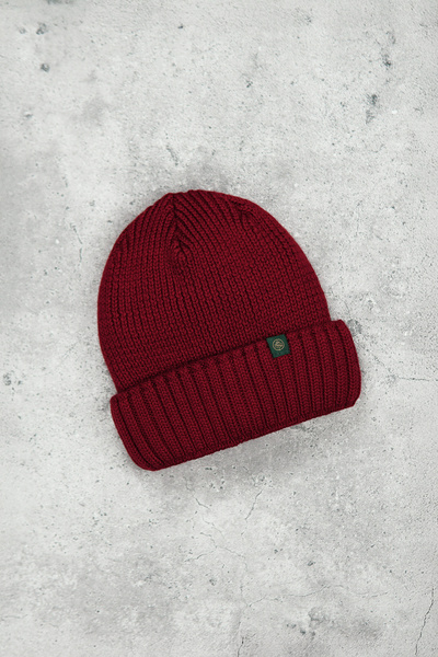 Czapka-dokerka z wełny merino (watch cap) - bordowa