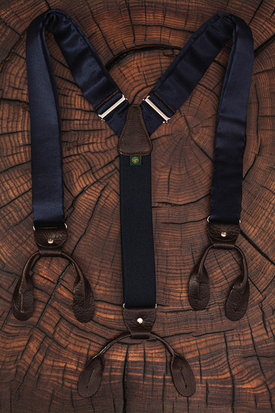 Premium Issue - granatowe jedwabne szelki na guziki