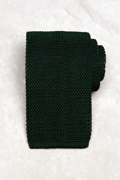 Krawat jedwabny dziergany (knit) - butelkowozielony (pine)