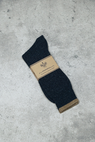 Skarpety 'donegal tweed' - granatowe z wełną (Portugalia)