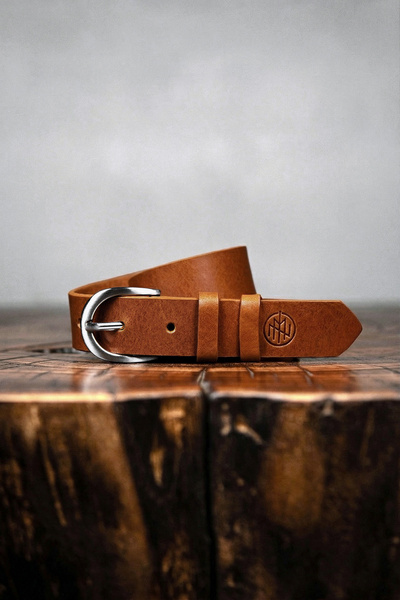 Wąski pasek skórzany do chino i jeansów - jasny brąz [Stuart]