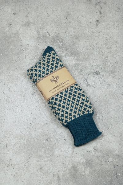 Skarpety wełniane z kaszmirem - kremowe/niebieskie z kaszmirem (Portugalia)