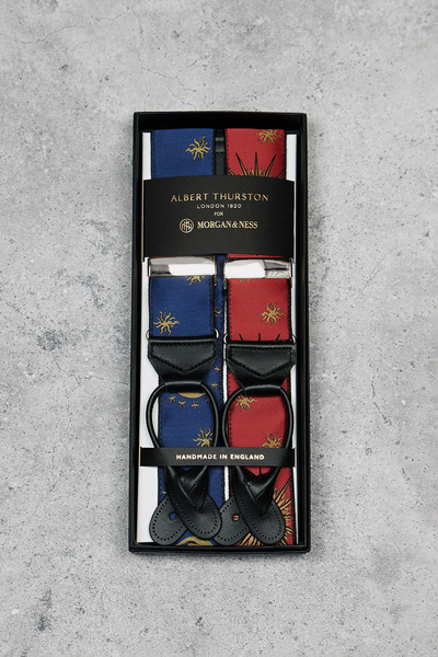 Dusk and Dawn - granatowo-bordowe szelki jedwabne na guziki Albert Thurston I