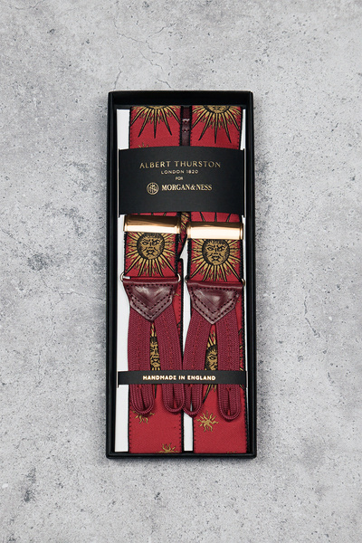 Crimson Sunrise - bordowe szelki jedwabne na guziki Albert Thurston II