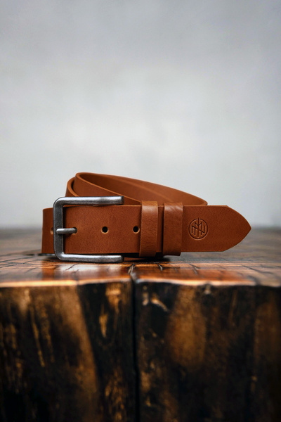 Szeroki pasek skórzany do jeansów - jasny brąz [Jumbo]