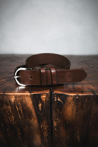 Wąski pasek skórzany do chino i jeansów - ciemny brąz [Stuart]