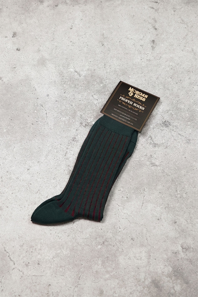 Skarpety butelkowozielone w bordowy prążek - Proper Socks (USA)