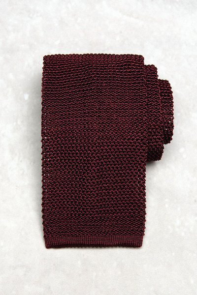 Krawat jedwabny dziergany (knit) - bordowy (wine red)