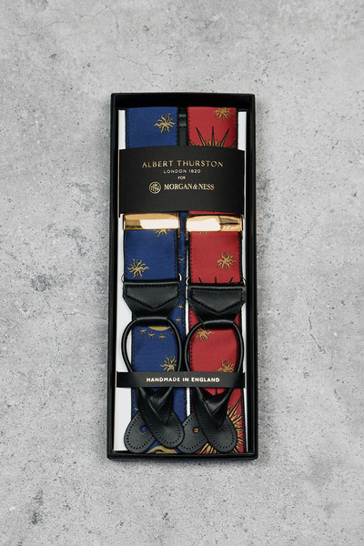 Dusk and Dawn - granatowo-bordowe szelki jedwabne na guziki Albert Thurston II