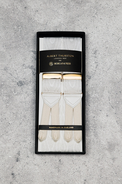 Agent's Choice - białe szelki jedwabne z mory na guziki Albert Thurston II