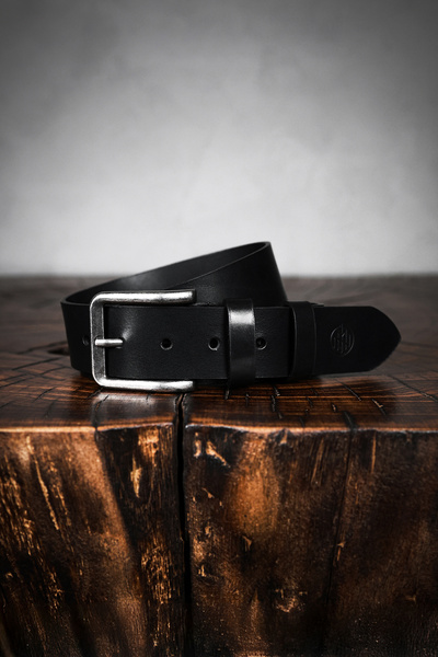 Jumbo - szeroki pasek skórzany do jeansów - czarny