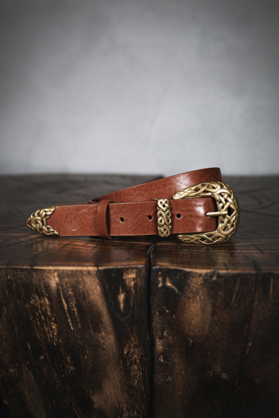 Westernowy pasek skórzany do chino i jeansów - jasny brąz [Winchester]