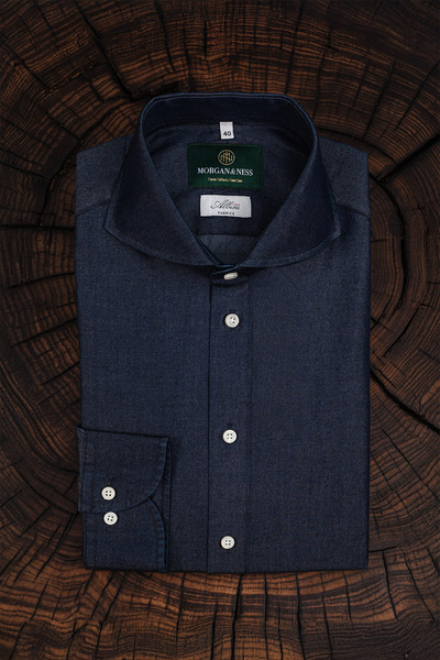 Texas - koszula nieformalna denimowa z kołnierzem włoskim (jeans)