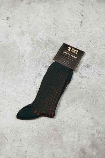 Skarpety ciemnozielone w pomarańczowy prążek - Proper Socks (USA)