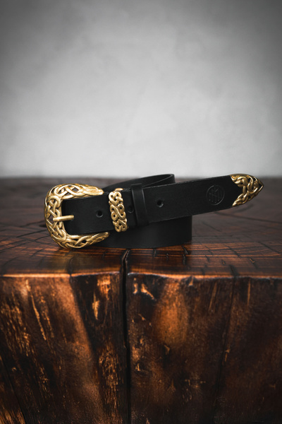 Westernowy pasek skórzany do chino i jeansów - czarny [Winchester]