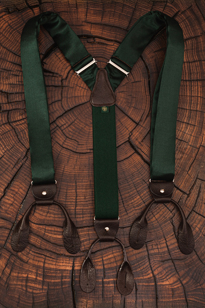 Premium Issue - ciemnozielone jedwabne szelki na guziki