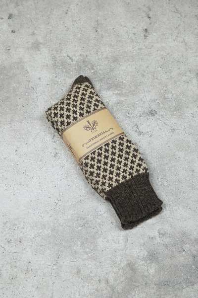 Skarpety wełniane z kaszmirem - kremowe/brązowe (Portugalia)