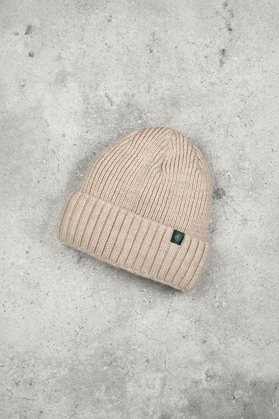 Czapka-dokerka z wełny merino (watch cap) - beżowa
