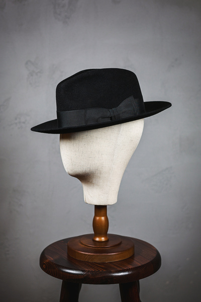 Capone - czarny kapelusz fedora z wełny merynosa