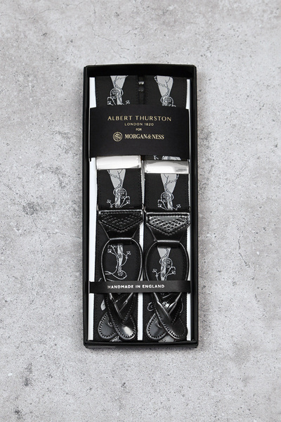 Gothic Art Nouveau - czarne szelki jedwabne na guziki Albert Thurston I