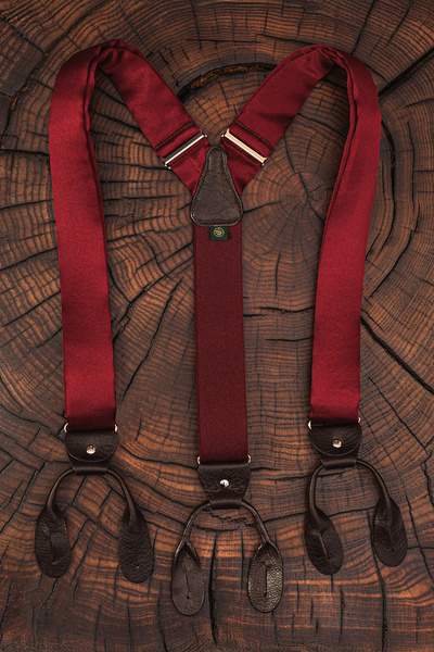 Premium Issue - bordowe jedwabne szelki na guziki