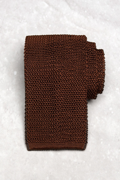 Krawat jedwabny dziergany (knit) - tytoniowy (tobacco)