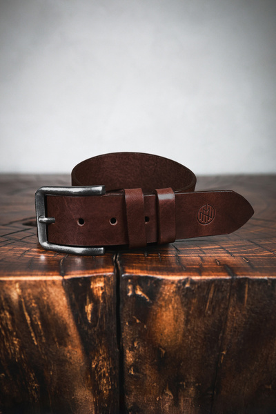 Szeroki pasek skórzany do jeansów - ciemny brąz [Jumbo]