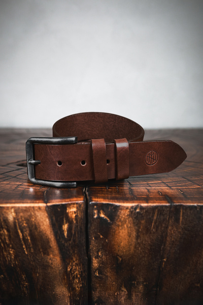 Jumbo - szeroki pasek skórzany do jeansów - ciemny brąz