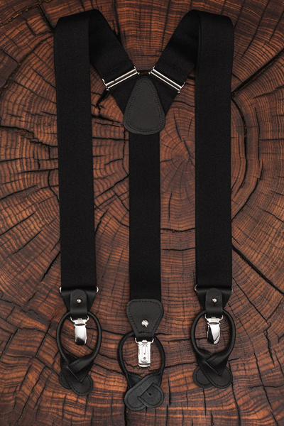 Premium Issue - czarne jedwabne szelki na guziki (i żabki)