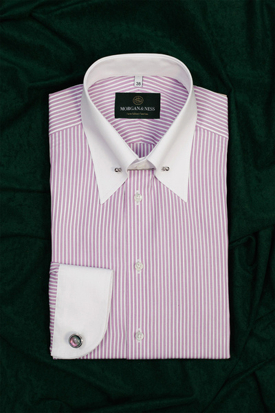 Wall Street - koszula formalna winchester pin collar w bladoróżowy prążek