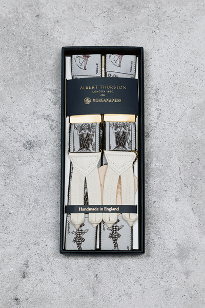 Grande Buffone - Limitowane srebrne szelki jedwabne na guziki Albert Thurston II