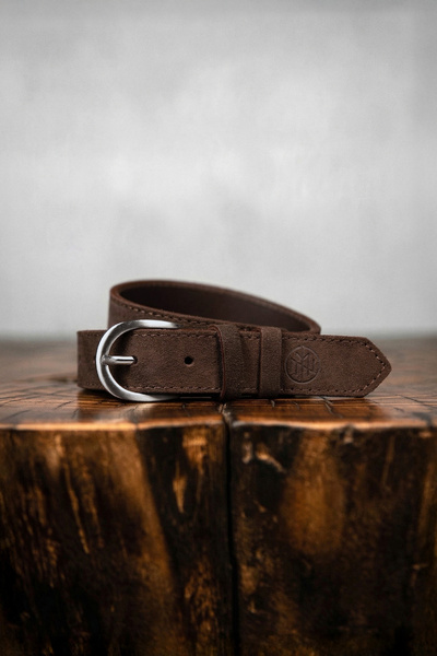 Wąski pasek zamszowy do chino i jeansów - ciemny brąz [Stuart]