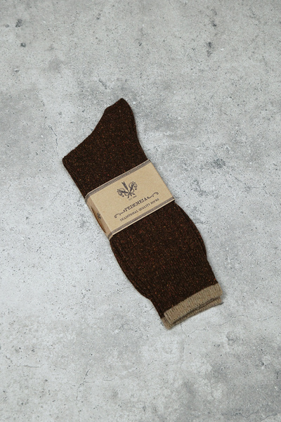 Skarpety 'donegal tweed' - brązowe z wełną (Portugalia)