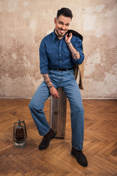 Koszula robocza z kieszeniami z niebieskiego lnu - Maine work shirt