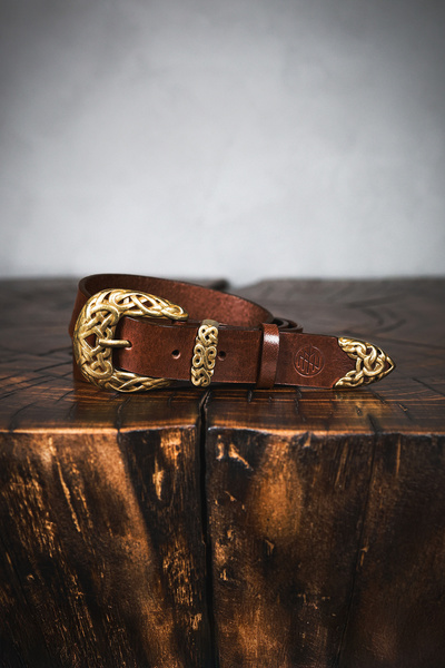 Winchester - westernowy pasek skórzany do chino i jeansów - ciemny brąz