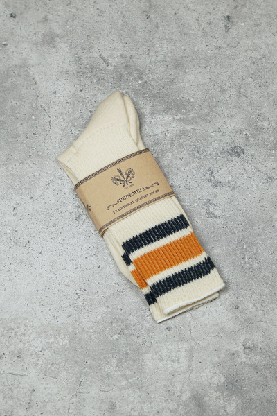 Skarpety 'Ivy League' - kremowe w pomarańczowo-granatowe pasy (Portugalia)