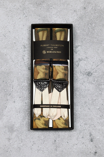 Lilith's Serpent - Limitowane brązowo-zielone szelki jedwabne na guziki Albert Thurston I