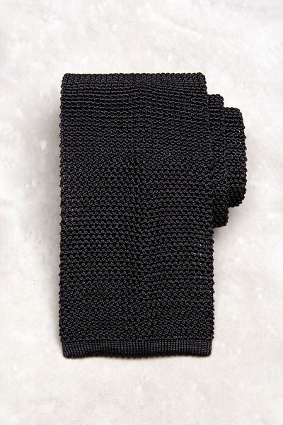 Krawat jedwabny dziergany (knit) - antracytowy (smoke)